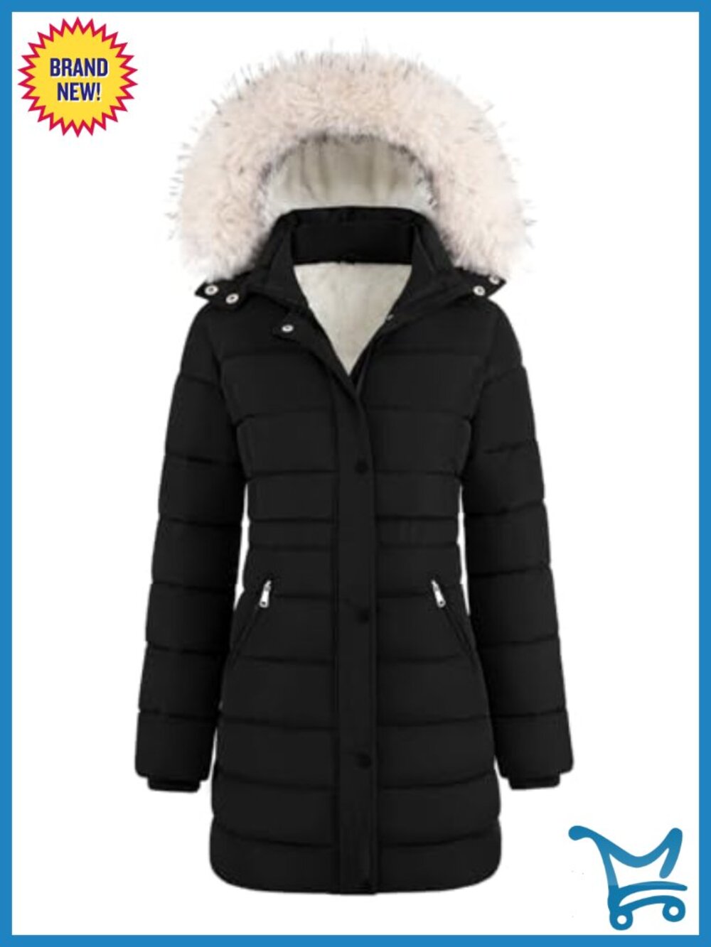 Fleece Lined Puffer Coat with Removable Faux Fur Hood